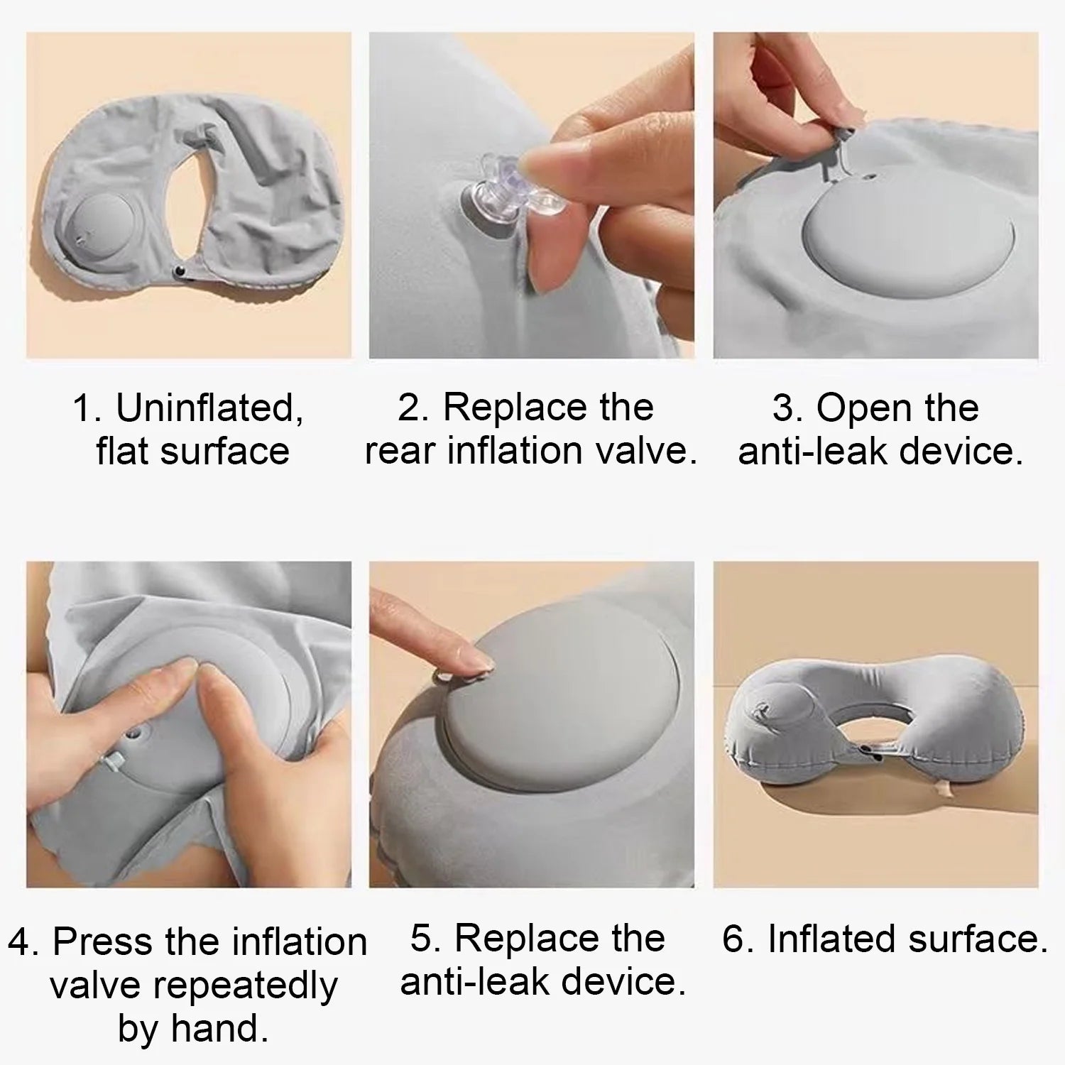 UHIAGREE Inflatable Travel Neck Pillow – 2 Pack (Gray)