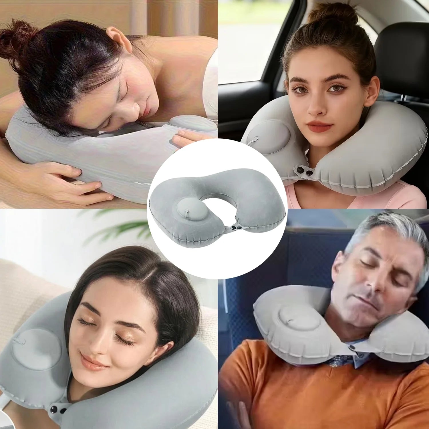 UHIAGREE Inflatable Travel Neck Pillow – 2 Pack (Gray)